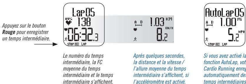 POLAR RS200SD - Enregistrer des temps intermédiaires et le cumul des temps intermédiaires : - 1