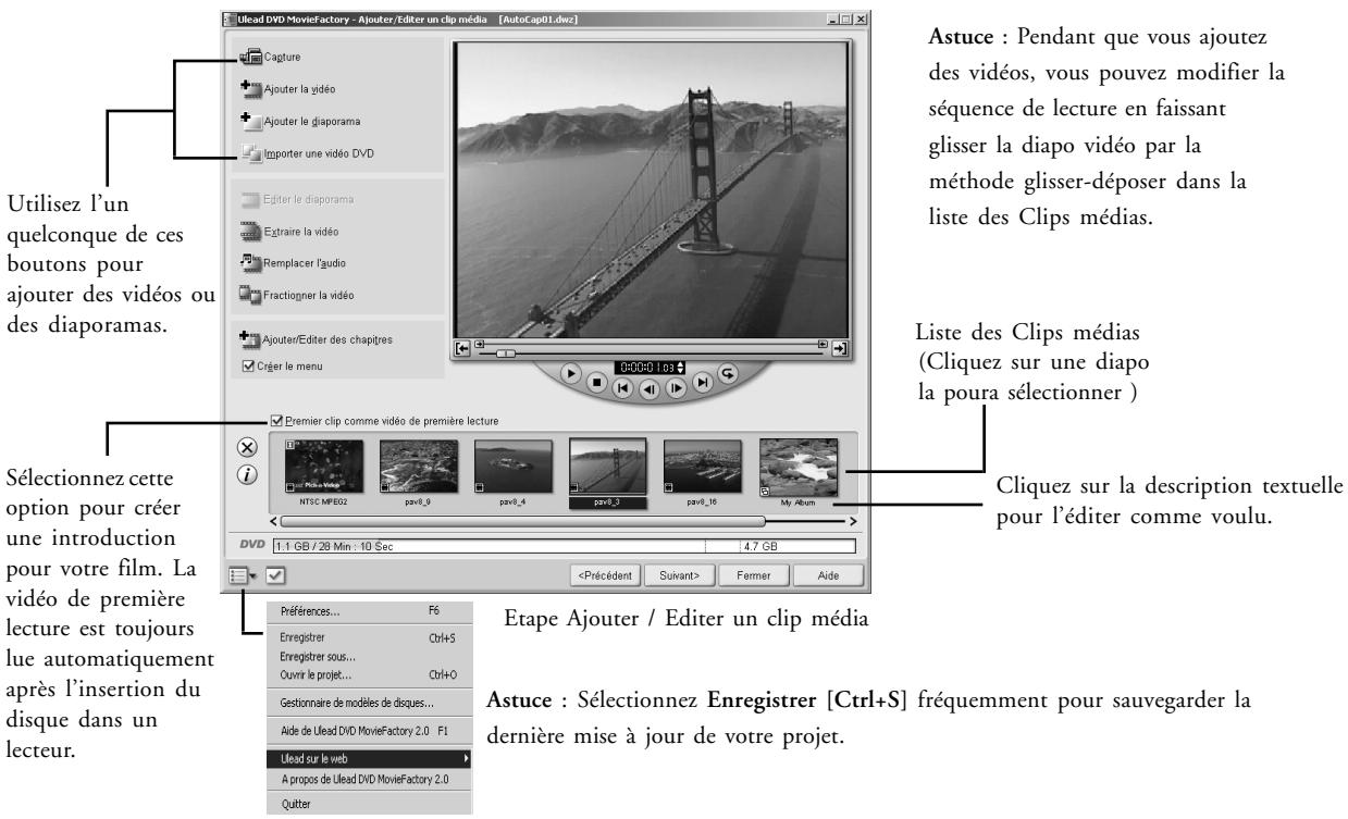 ULEAD DVD MOVIEFACTORY 2 - Ajouter desVIDEOS ou desdiaporamas - 1