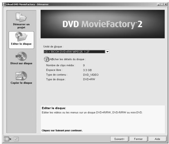 ULEAD DVD MOVIEFACTORY 2 - Editor un disque : - 1