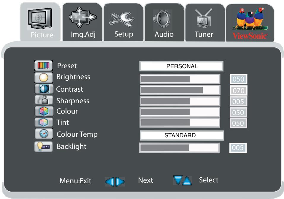 VIEWSONIC N3766W - OSD Functions - 1
