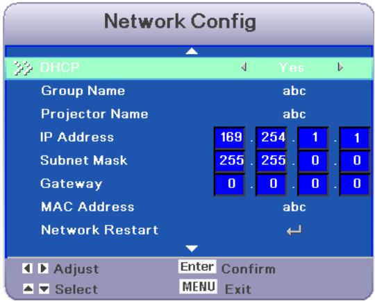 VIEWSONIC PJD6241 - Auto IP address setting (DHCP: Yes): - 1