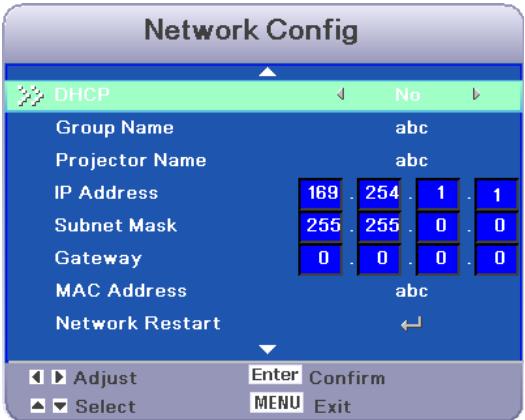 VIEWSONIC PJD6251 - Manual IP address setting (DHCP: No): - 1