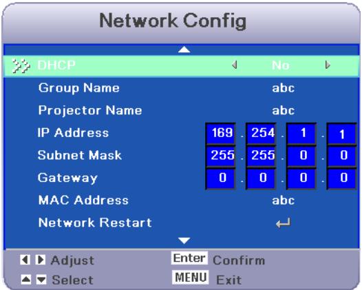 VIEWSONIC PJD6381 - Manual IP address setting (DHCP: No): - 1