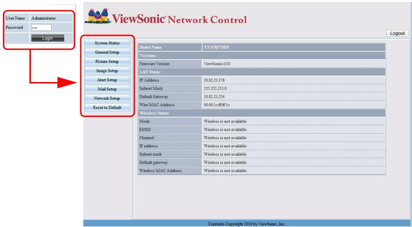 VIEWSONIC PJD7583WI - Controlling the projector through a web browser - 4