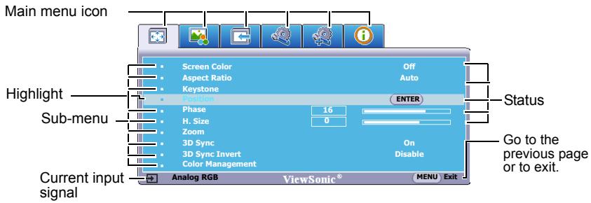 VIEWSONIC PJD7583WI - Using the menus - 1