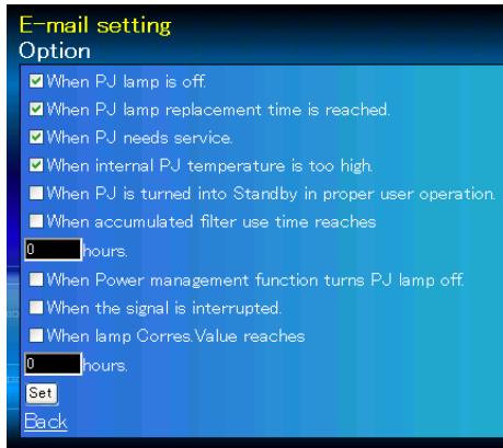 VIEWSONIC PJL6223 - Option selection for sending alert mail - 1