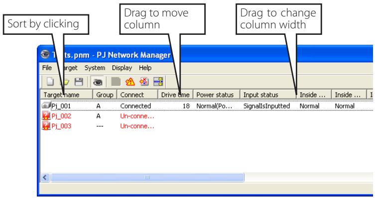 VIEWSONIC PJL6223 - Sorting the status list - 1