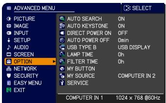 VIEWSONIC PRO9500 - OPTION menu - 1