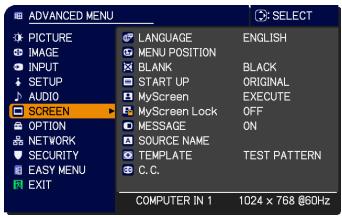 VIEWSONIC PRO9500 - SCREEN menu - 1