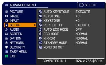 VIEWSONIC PRO9500 - SETUP menu - 1