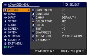 VIEWSONIC PRO9500 - In the ADVANCED MENU - 2