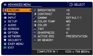VIEWSONIC PRO9500 - PICTURE menu - 1