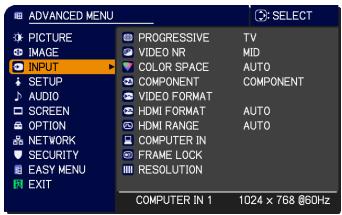 VIEWSONIC PRO9500 - INPUT menu - 1