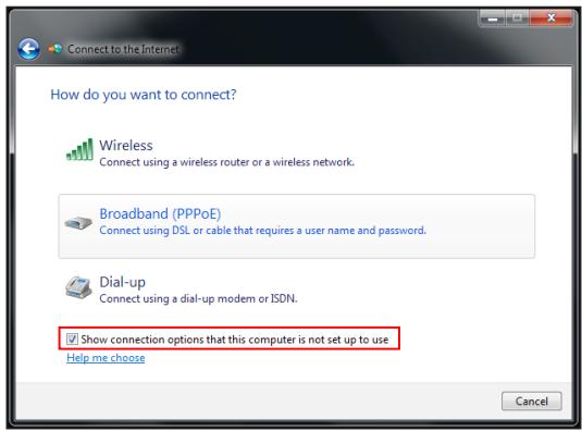 VIEWSONIC VPC220 - Check Show connection options that this computer is not set up to use, and select Broadband (PPPoE). - 1