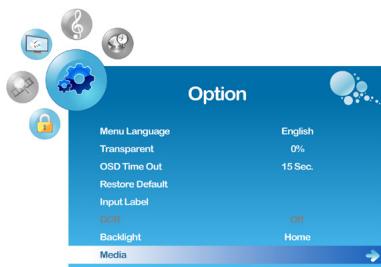VIEWSONIC VT3205LED - In "Option" menu can setup following functions: - 5