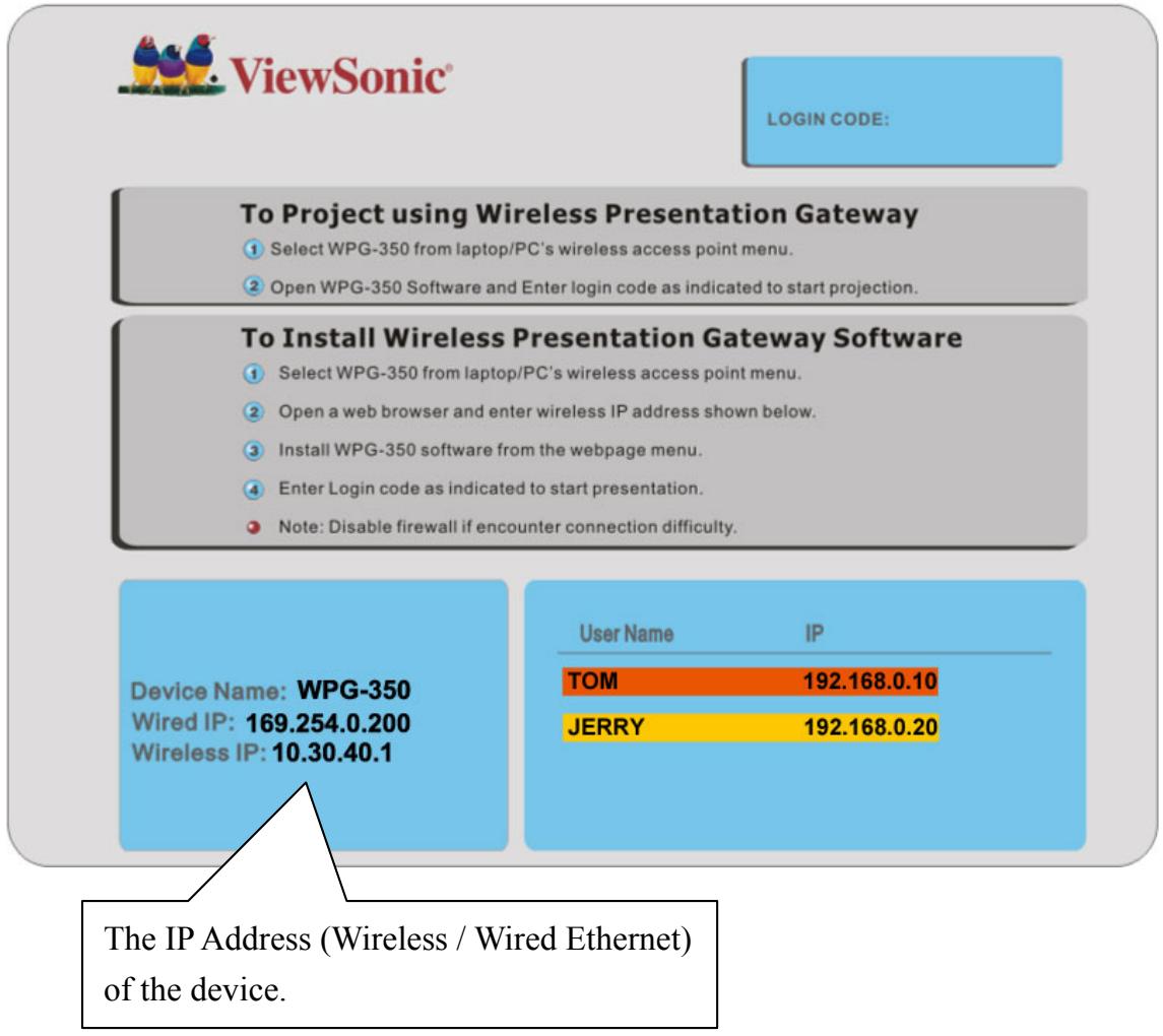 VIEWSONIC WPG-350 - 2-1 Check the IP address of WPG - 1