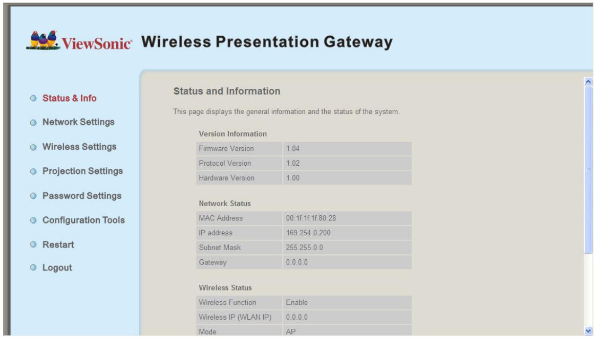 VIEWSONIC WPG-350 - 5-3 Status &amp; Info - 1