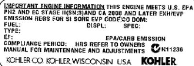 KOHLER XTR-6 - Engine Identification Numbers - 2