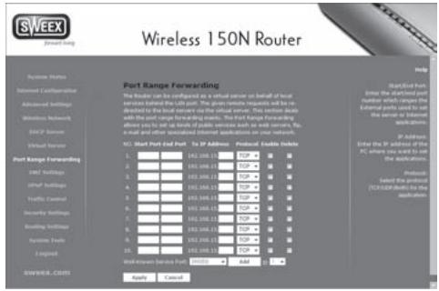 SWEEX LW150 - Transfert de port (serveur virtuel) et installation DMZ - 1
