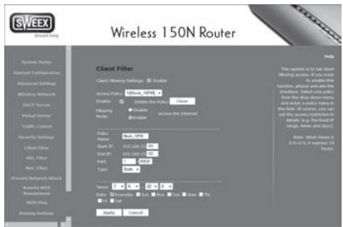 SWEEX LW150 - Filtrage des clients - 1