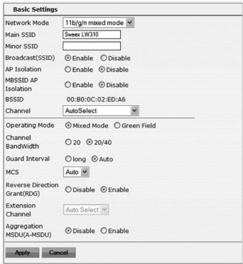 SWEEX LW310 - Wireless settings and security - 1