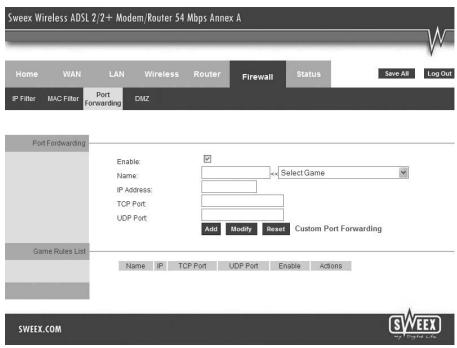 SWEEX MO251V2 - Opening ports in the modem (Port Forwarding and DMZ) - 1