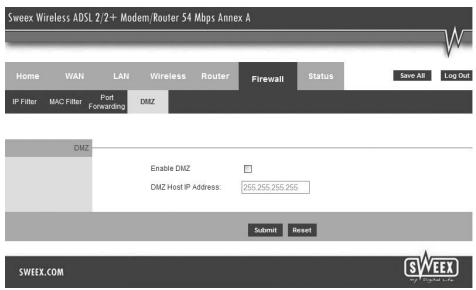 SWEEX MO251V2 - Opening ports in the modem (Port Forwarding and DMZ) - 2