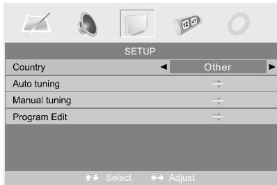 SWEEX TV022 - Setup menu options - 1