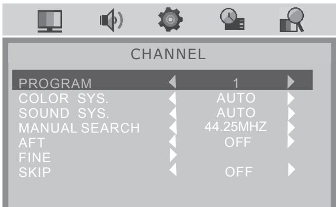 SWEEX TV134 - CHANNEL menu - 2