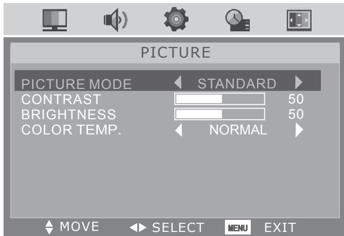 SWEEX TV134 - PICTURE menu - 1