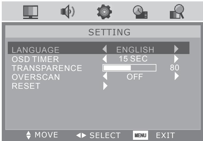SWEEX TV134 - SETTING menu - 1