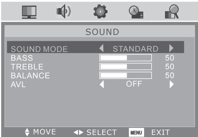 SWEEX TV134 - SOUND menu - 1