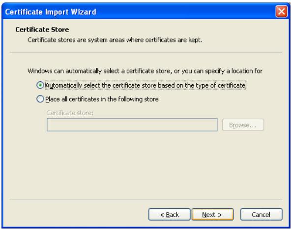 KONICA BIZHUB 362 - Select the "Automatically select the certificate store based on the type of certificate" check box, and then click [Next]. - 1