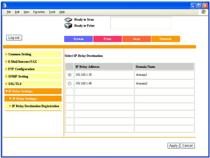 KONICA BIZHUB 362 - Select a registered relay station, and then click [Apply]. - 1