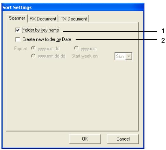 KONICA BIZHUB 362 - Sort Settings dialog box (Scanner tab) - 1