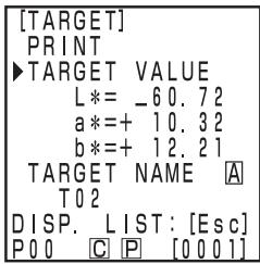 KONICA CR-400 - Select "TARGET VALUE" using the key, and set the color difference target color data using the key and numeric pad. - 1