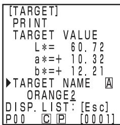 KONICA CR-410 - Once measurement is complete, select "TARGET NAME" using the key and set the color difference target color name using the key and the numeric pad. - 1