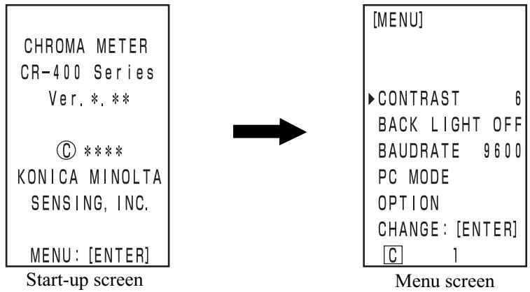 KONICA CR-410 - Press the Enter key (ENTER) while in the start-up screen. - 1