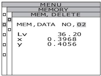 KONICA CS-2000 - Press either or key to select the number of memory data you want to delete. - 1