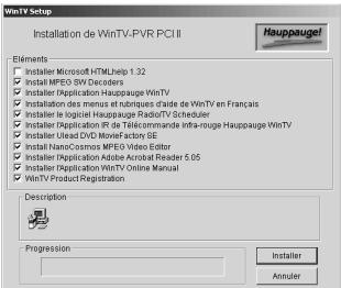 HAUPPAGE PVR-250/350 - : Installation des logiciels wintv-pvr 250/350 - 1