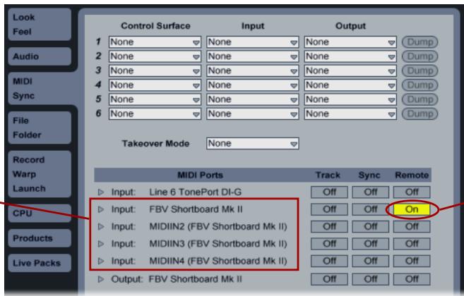 LINE 6 FBV MKII SERIES CONTROLLER - Ableton Live MIDI Input Device Configuration - 1