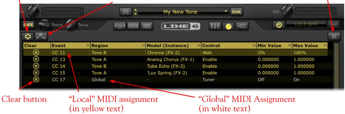 LINE 6 FBV MKII SERIES CONTROLLER - MIDI Assignments button Automation Assignments button (standalone app. only) Clear All options - 1