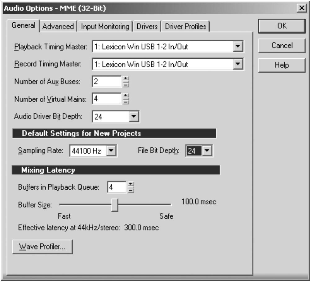 LEXICON OMEGA - WINDOWS® 2000 and WINDOWS® XP PLAYBACK AND RECORD TIMING - 1