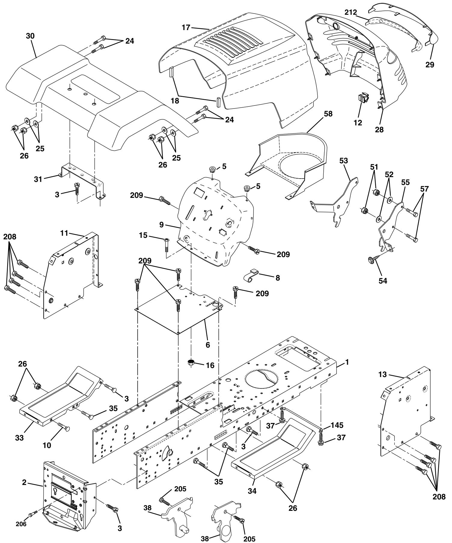 POULAN PO16542B - TRACTOR - - MODEL NUMBER PO16542B, PRODUCT NO. 954 56 78-02 CHASSIS AND ENCLOSURES - 1