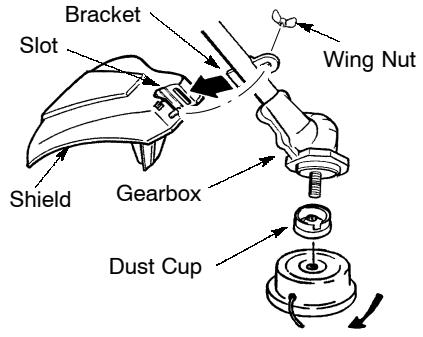 POULAN 331 - ATTACHING THE PLASTIC SHIELD AND TRIMMER HEAD - 1