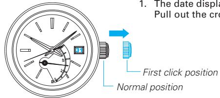 SEIKO 5R64 - Example: To set the date on the morning of the 1st day of a month that follows a non-31 day month. - 1