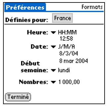 PALM LIFEDRIVE - Sélection des formats pour les dates, les heures et les chiffres - 2