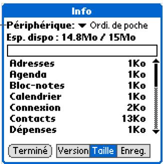 PALM LIFEDRIVE - Vérification de l'espace disponible et des numéros de version - 2