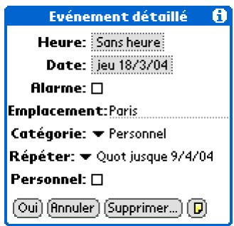 PALM LIFEDRIVE - Saisie d'un emplacement ou d'une note pour un événement - 1