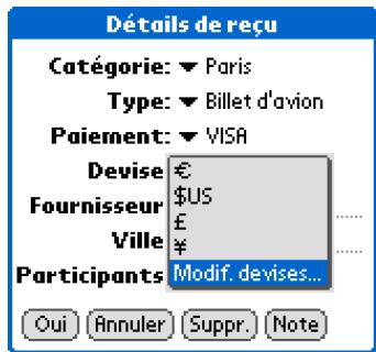 PALM LIFEDRIVE - Personnalisation de la liste de sélection devise - 3